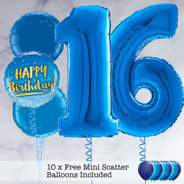 16th Birthday Royal Blue Foil Balloon Package