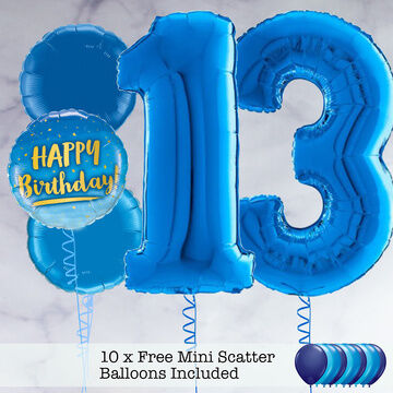 13th Birthday Royal Blue Foil Balloon Package