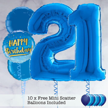 21st Birthday Royal Blue Foil Balloon Package