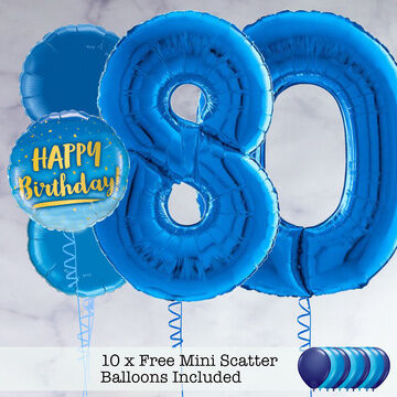 80th Birthday Royal Blue Foil Balloon Package