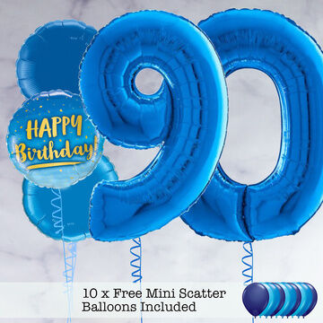 90th Birthday Royal Blue Foil Balloon Package