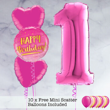 1st Birthday Hot Pink Foil Balloon Package