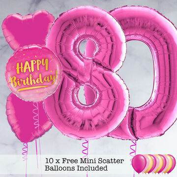 80th Birthday Hot Pink Foil Balloon Package