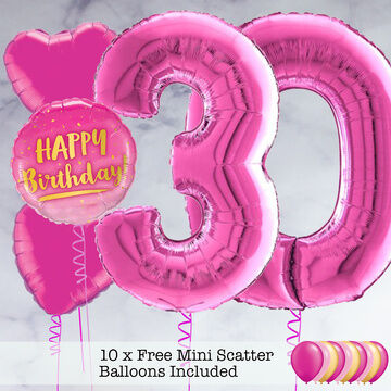 30th Birthday Hot Pink Foil Balloon Package