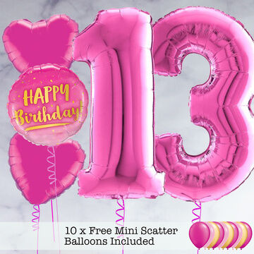 13th Birthday Hot Pink Foil Balloon Package