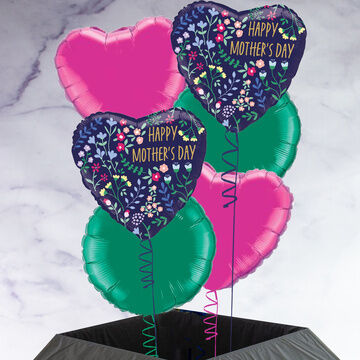 Mother's Day Floral Print Heart-Shaped Balloon Bunch