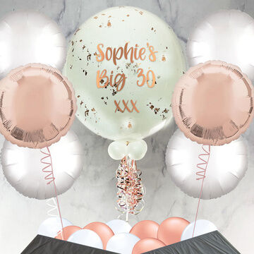 Rose Gold Flakes White Bubble Balloon Package