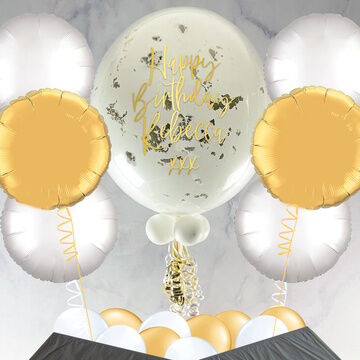 Gold Flakes White Bubble Balloon Package