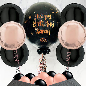 Rose Gold Flakes Black Bubble Balloon Package