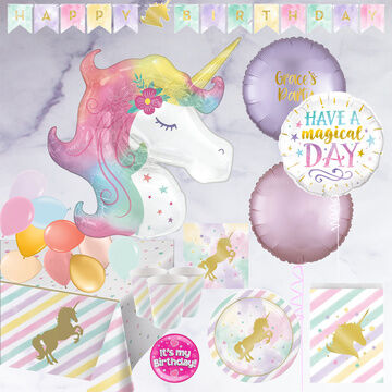 Unicorn Themed 'Party In A Box' with Inflated Balloons