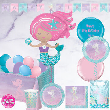 Mermaid Themed 'Party In A Box' with Inflated Balloons
