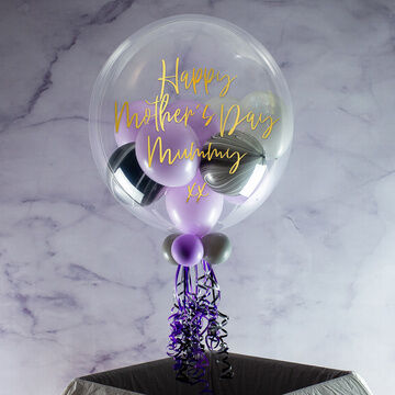 Personalised Lilac Swirl Balloon-Filled Mother's Day Bubble Balloon