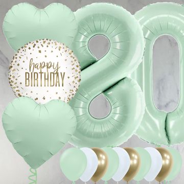 80th Birthday Mint Green Foil Balloon Package