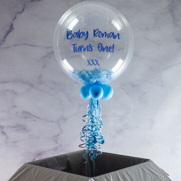 Personalised Blue Feathers Bubble Balloon