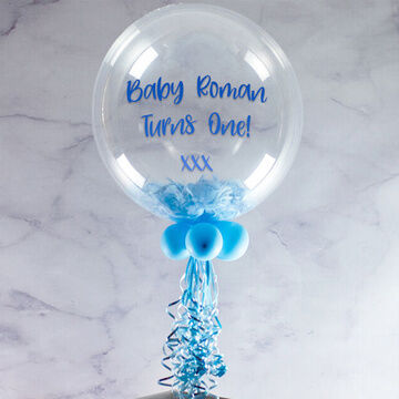 Personalised Blue Feathers Bubble Balloon