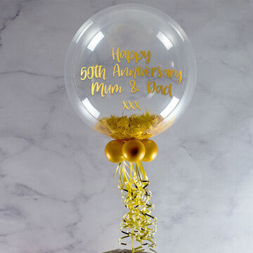 Personalised Gold Feathers Bubble Balloon