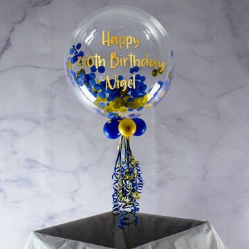 Personalised Navy & Gold Confetti Bubble Balloon