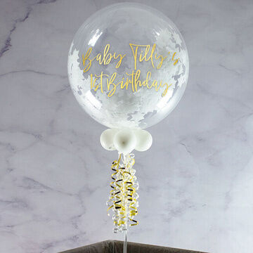 Personalised White Stars Confetti Bubble Balloon
