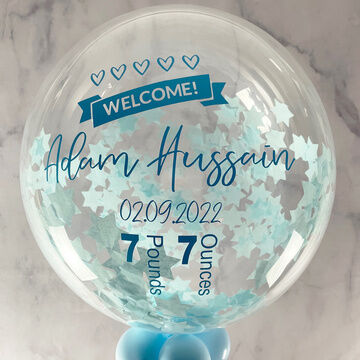 'Welcome Baby Boy' Personalised Blue Star Confetti Balloon