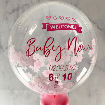 'Welcome Baby Girl' Personalised Pink Star Confetti Balloon