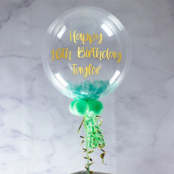 Personalised Mint Green Feathers Bubble Balloon