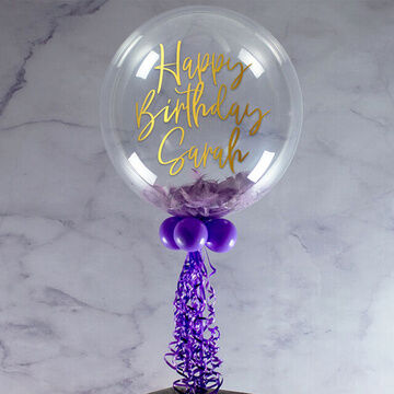 Personalised Lilac Feathers Bubble Balloon