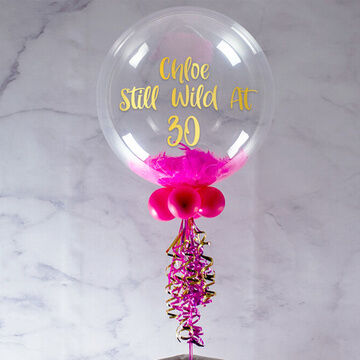 Personalised Shocking Pink Feathers Bubble Balloon