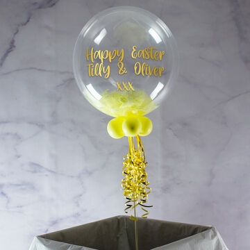 Personalised Pastel Yellow Feathers Bubble Balloon