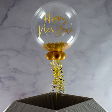 Personalised Gold Feathers New Year's Eve Bubble Balloon