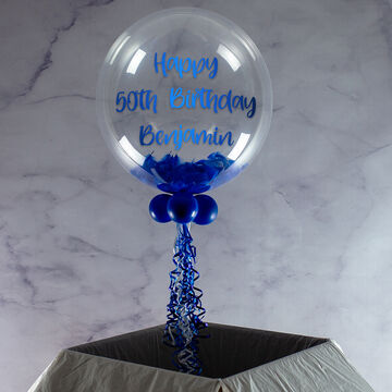 Personalised Royal Blue Feathers Bubble Balloon