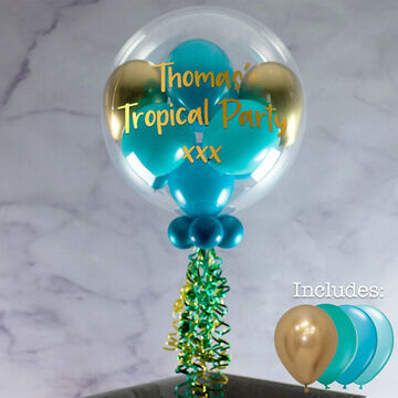 Personalised Tropical Teal Balloon-Filled Bubble Balloon