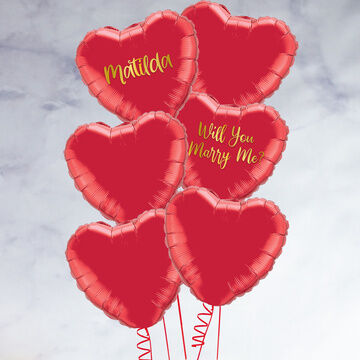 Half Dozen Inflated Red Heart Foil Balloons