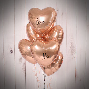 Half Dozen Inflated Rose Gold Heart Foil Balloons