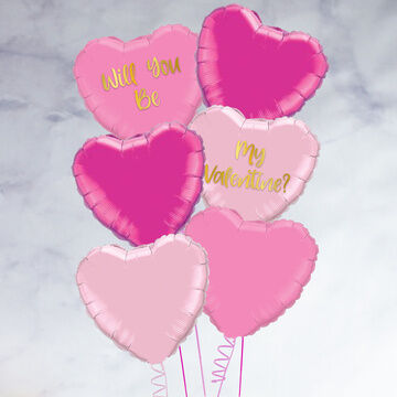 Half Dozen Inflated Shades of Pink Heart Foil Balloons