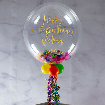 Personalised Rainbow Feathers Bubble Balloon