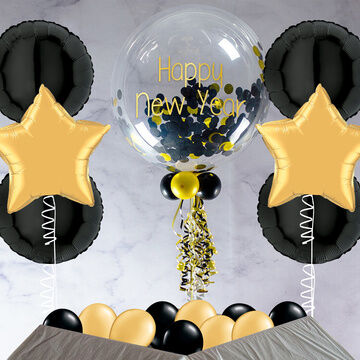 Black & Gold Confetti Balloon Package