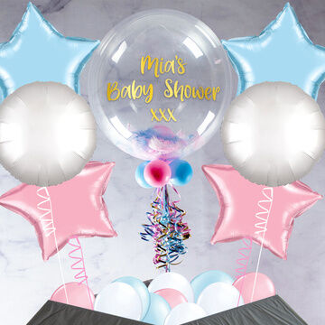 Blue, Pink & White Feathers Balloon Package