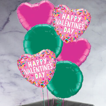 'Happy Valentine's Day' Pink & Turquoise Foil Balloon Package