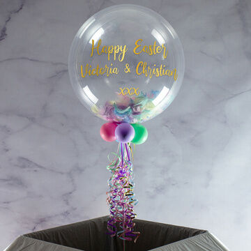 Personalised Easter Feather Filled Bubble Balloon