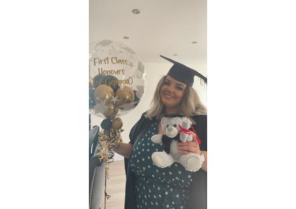Customer image of Personalised Black &amp; Gold Balloon-Filled Graduation Party Bubble Balloon