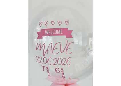 Customer image of 'Welcome Baby Girl' Personalised Pink Confetti Balloon