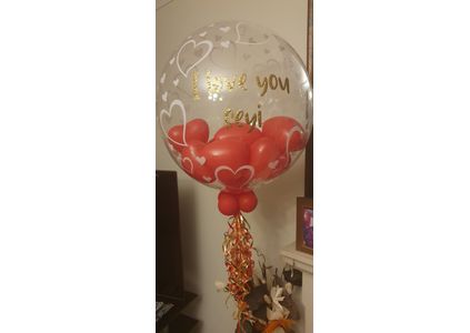 Customer image of Heart Print Personalised Heart-Filled Bubble Balloon