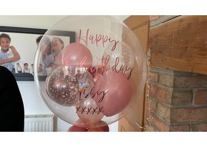 Customer image of Personalised Rose Gold Balloon-Filled Bubble Balloon