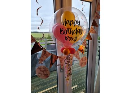 Customer image of Personalised Pink &amp; Gold Balloon-Filled Bubble Balloon