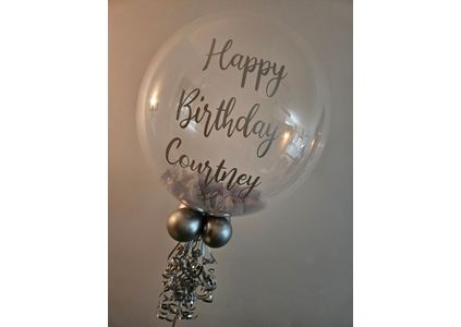 Customer image of Personalised Silver Feathers Bubble Balloon