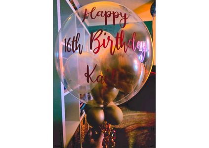 Customer image of Personalised Golden Sparkle Balloon-Filled Bubble Balloon