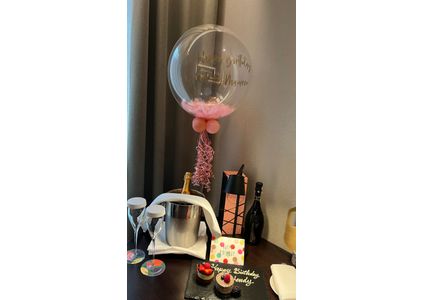 Customer image of Personalised Rose Gold &amp; Pink Feathers Bubble Balloon