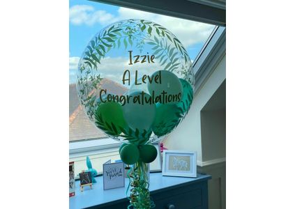Customer image of Personalised Greenery Bubble Balloon Filled With Green Mini Balloons