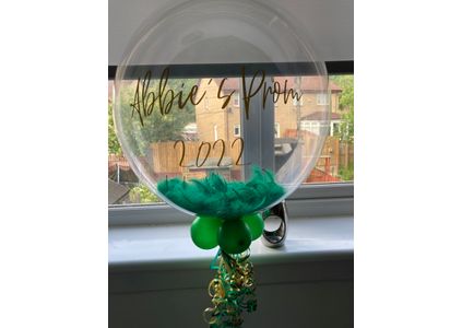Customer image of Personalised Emerald Green Feathers Bubble Balloon