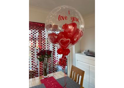 Customer image of Heart Print Personalised Heart-Filled Bubble Balloon